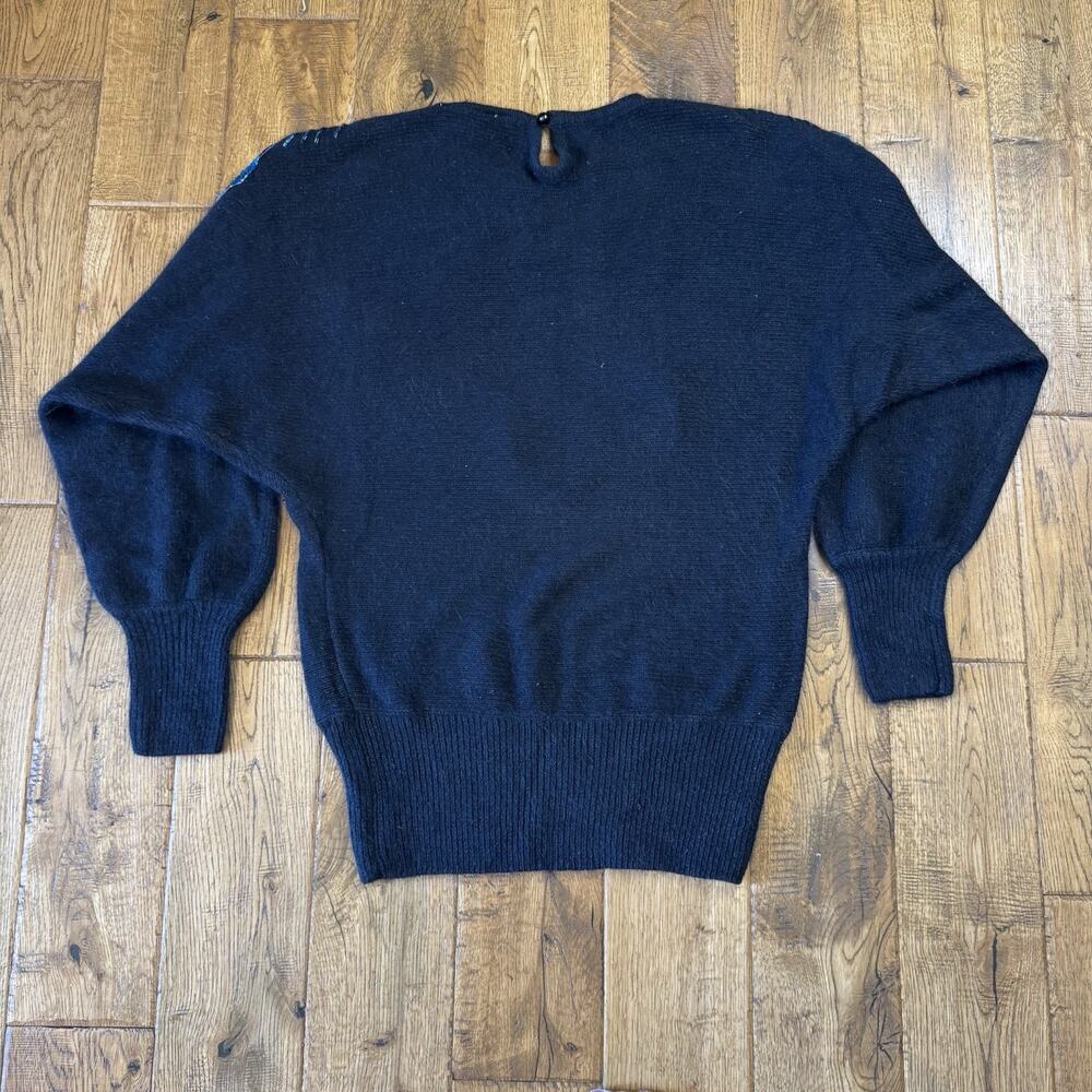 VTG 80’s Cedars Woman Silk Angora Wool Sweater Peacock Feathers Sequin Womens M - Picture 6 of 6